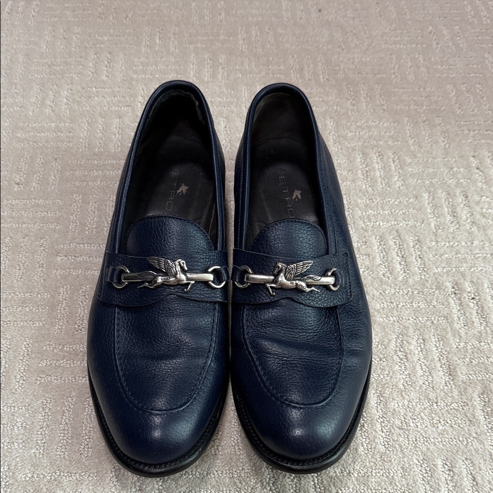 Etro Dark Blue Loafers with Metallic Detail